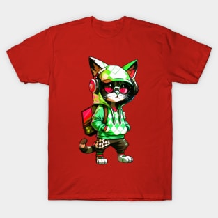 DJ Kitty Vibes (green & red) T-Shirt